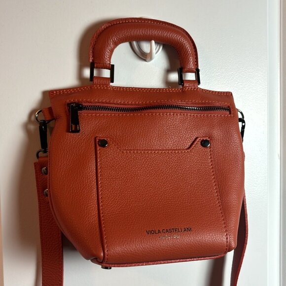 viola castellani Handbags - Viola Castellani Orange Small Crossbody Pebbled Leather Purse